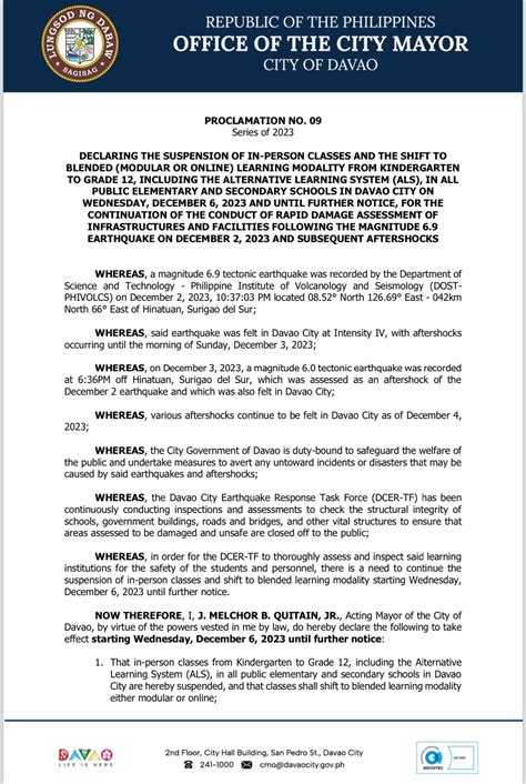 davao city portal.com 2023|PROCLAMATION NO. 11 Series of .